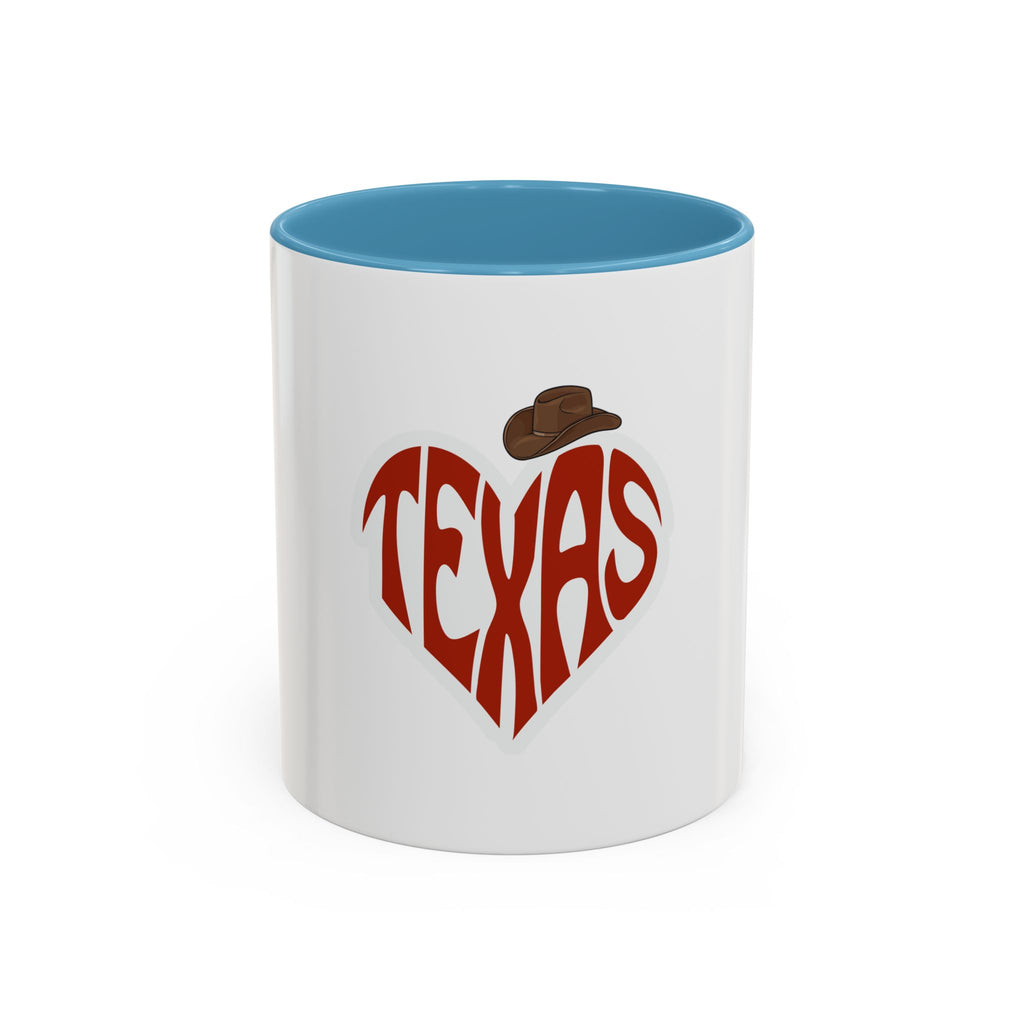 Texas Heart Coffee Mug — I Love Texas Cowboy Hat Accent